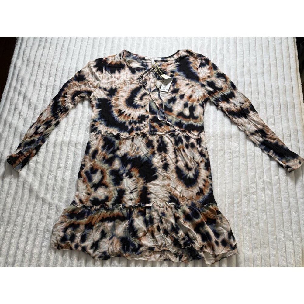 NWT BCBGeneration Boho Peasant LS Black Beige Blue Tie Dye SZ Large - Picture 3 of 10